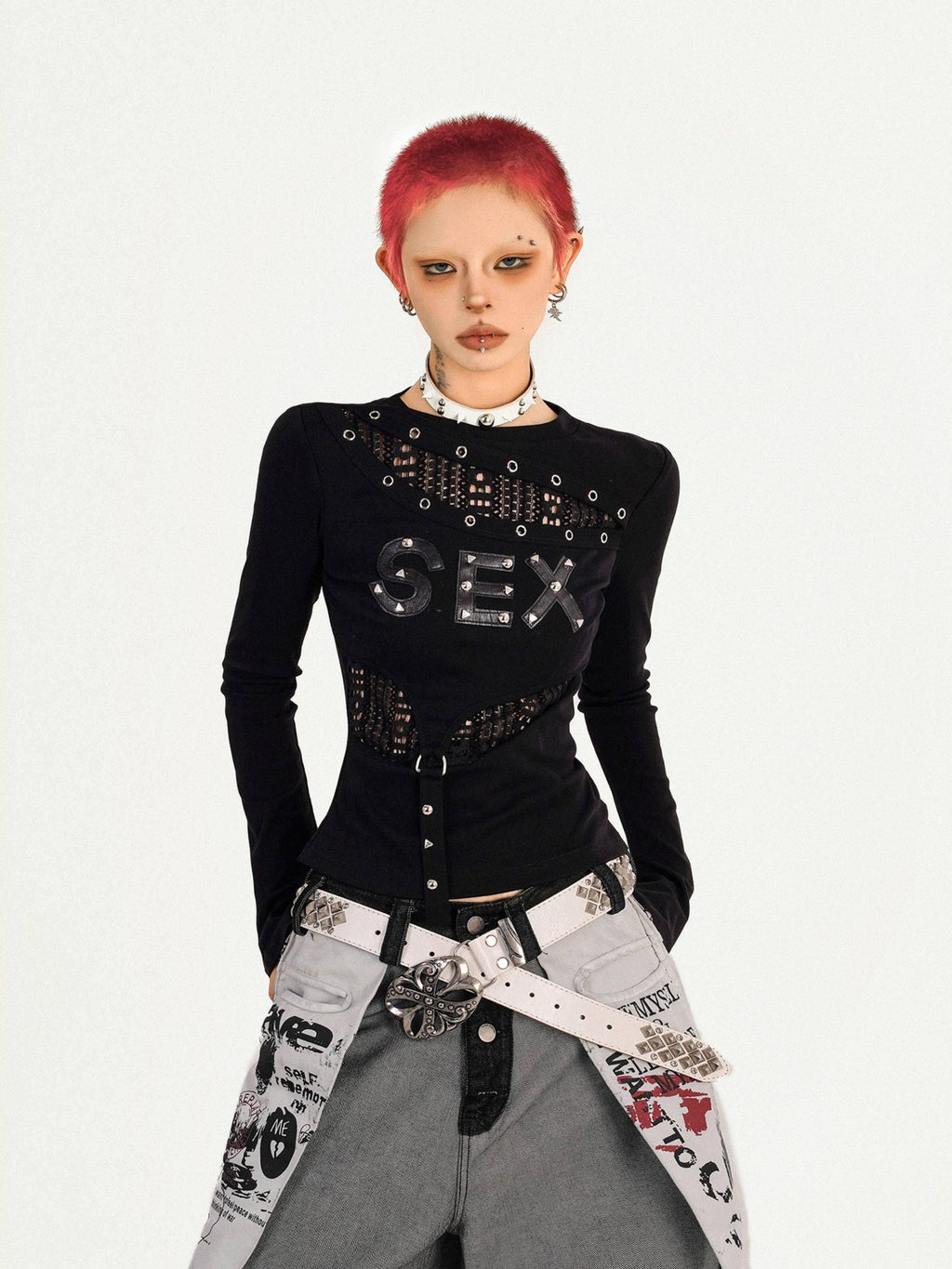 Nico Molly Quick Dry Cutout Slim Sexy Women Black Crew Letter Print Long Sleeve T-Shirts