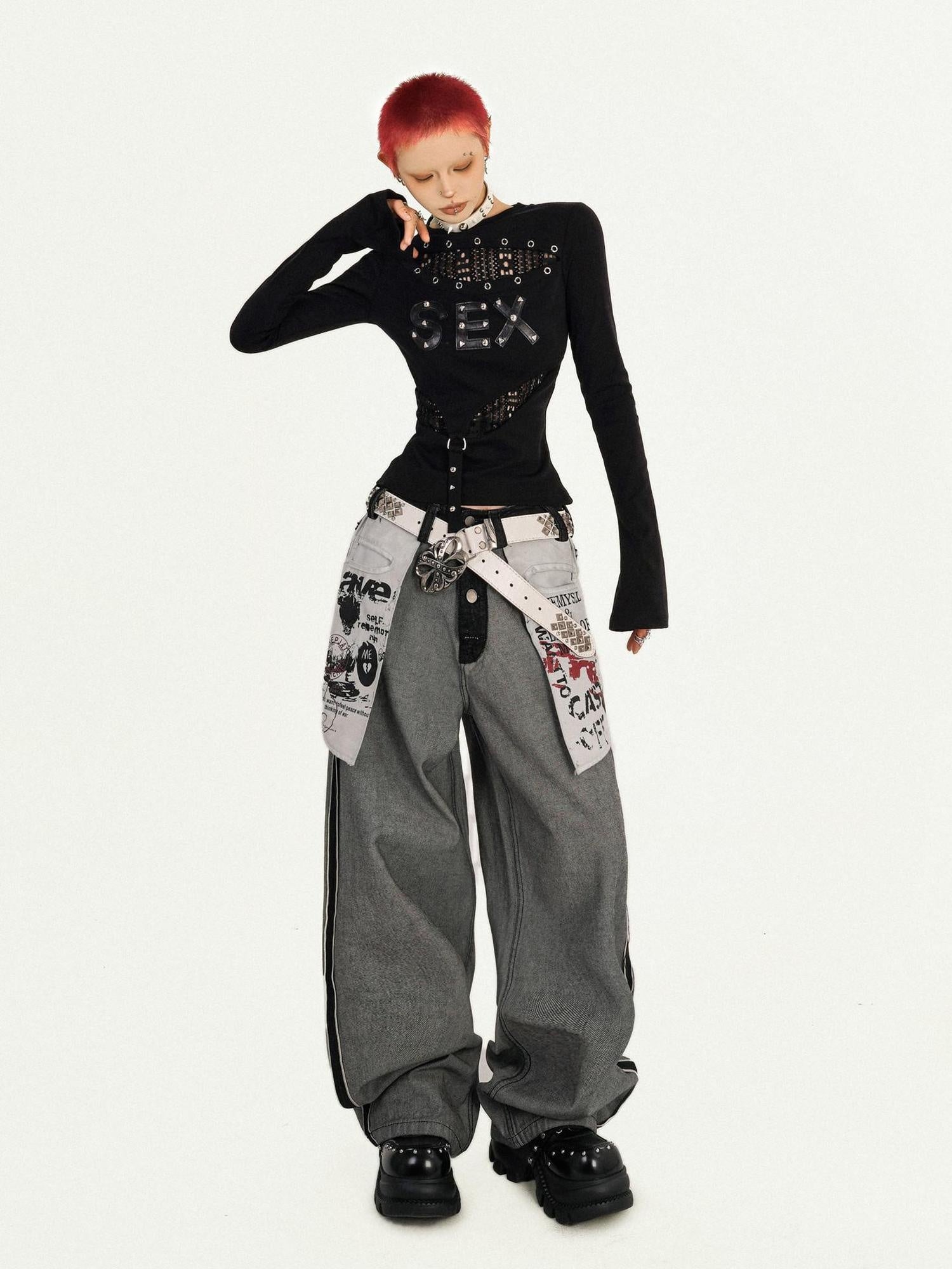 Nico Molly Quick Dry Cutout Slim Sexy Women Black Crew Letter Print Long Sleeve T-Shirts