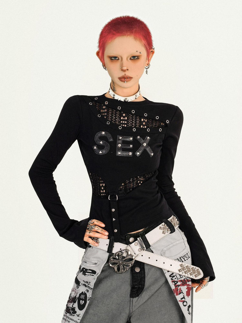 Nico Molly Quick Dry Cutout Slim Sexy Women Black Crew Letter Print Long Sleeve T-Shirts