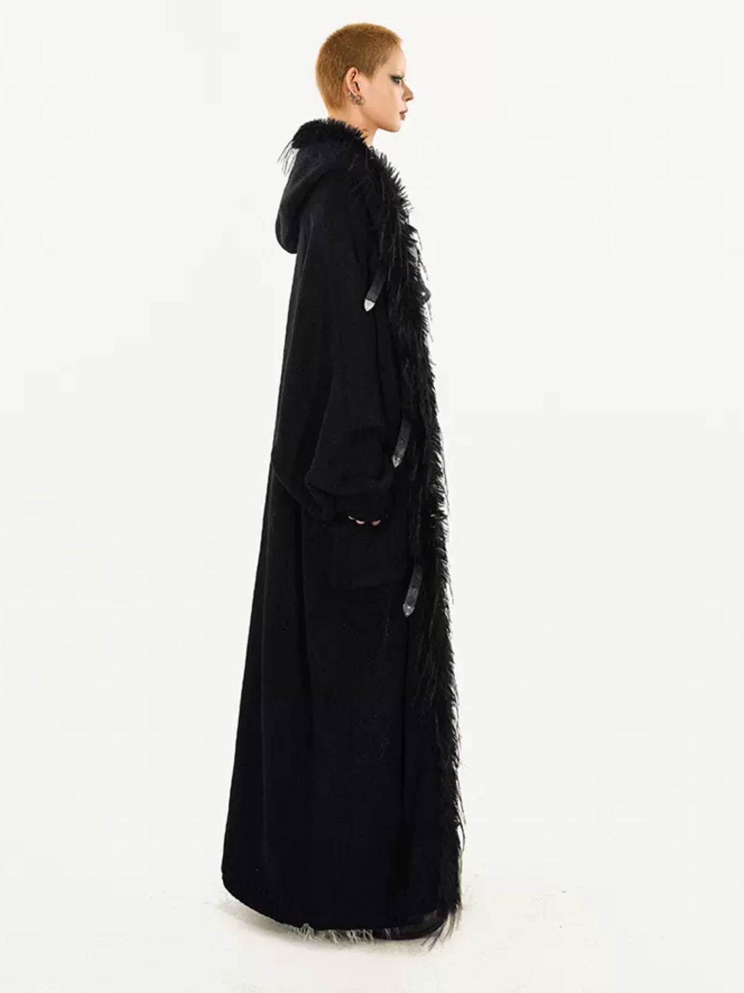 Nico Molly Relaxed Oversized Hooded Knit Patchwork Fringe Midlength Women Long Coats