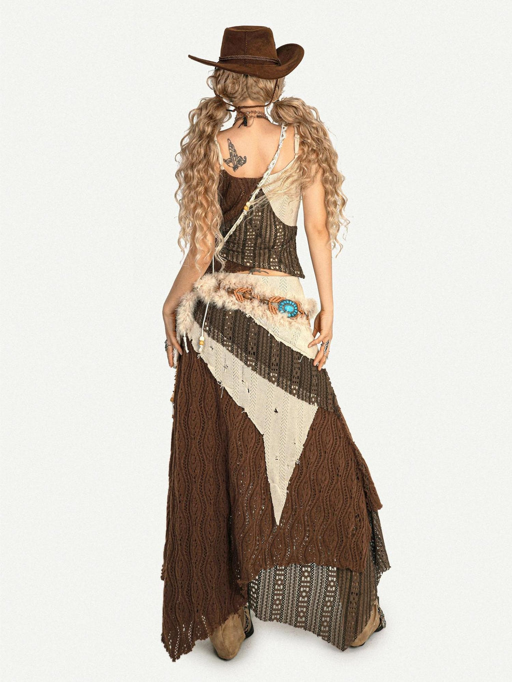 Nico Molly Retro Asymmetric Side Slit A Line Mid Waist Knit Casual Young Women Maxi Skirts