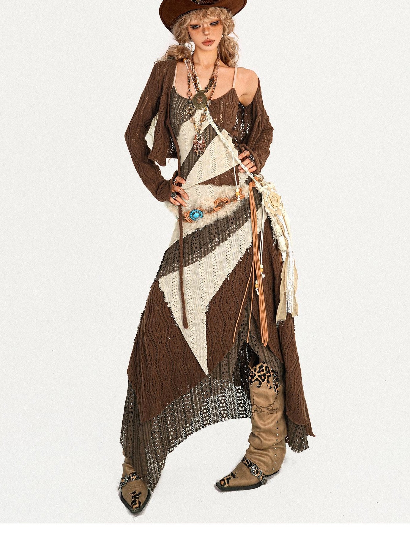 Nico Molly Retro Asymmetric Side Slit A Line Mid Waist Knit Casual Young Women Maxi Skirts