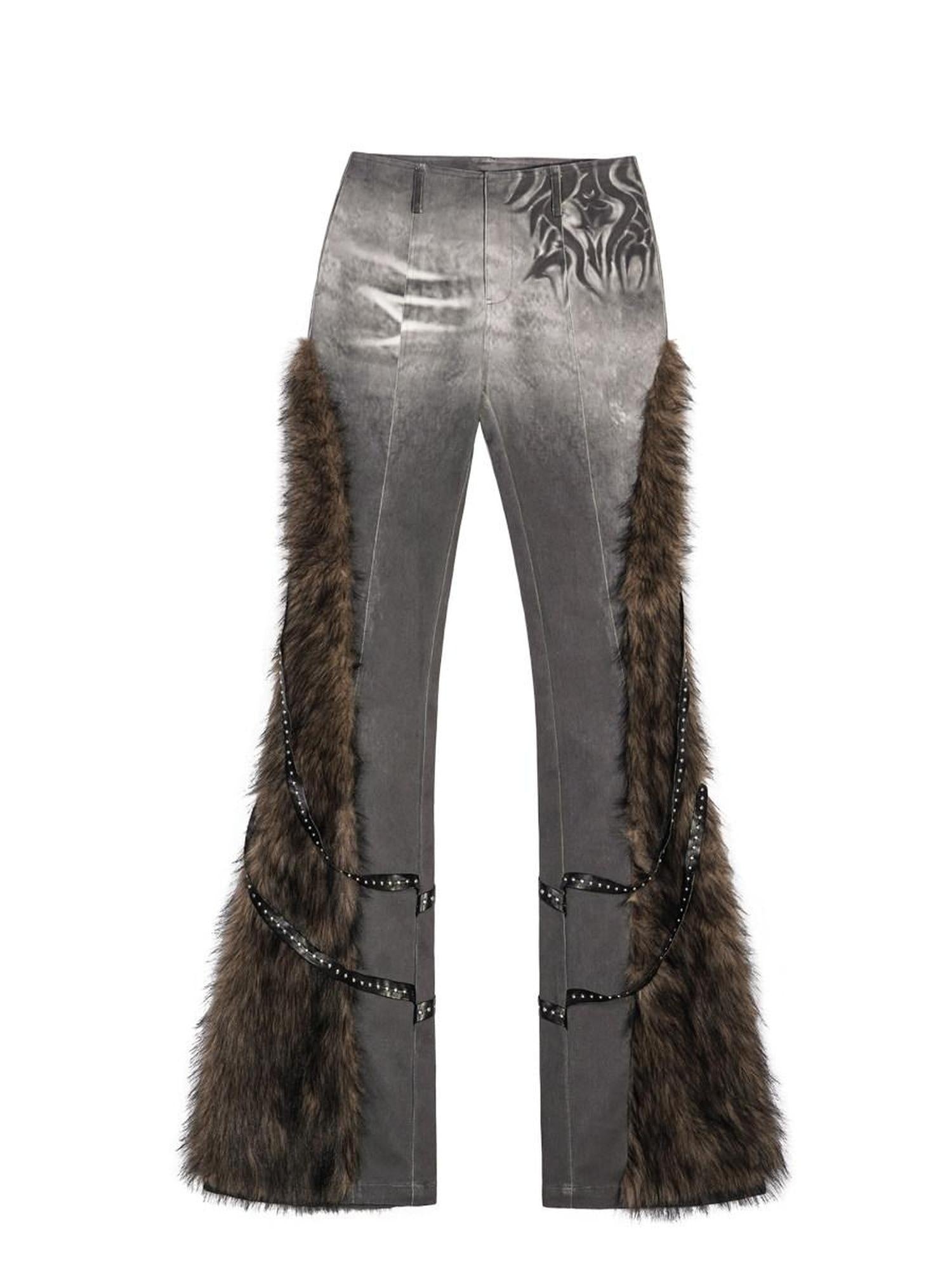 Nico Molly Retro Low Rise Frayed Hem Patterned Women Wide Leg Flared Pants