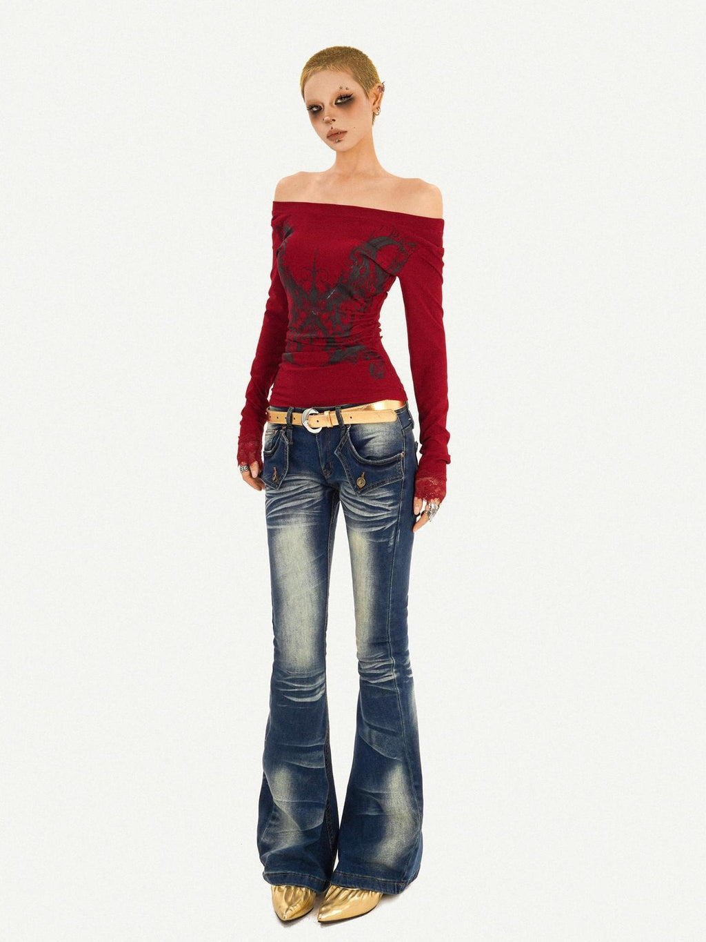 Nico Molly Retro Vintage Blue Low Rise Slim Fit With Pockets Women Everyday Flared Jeans
