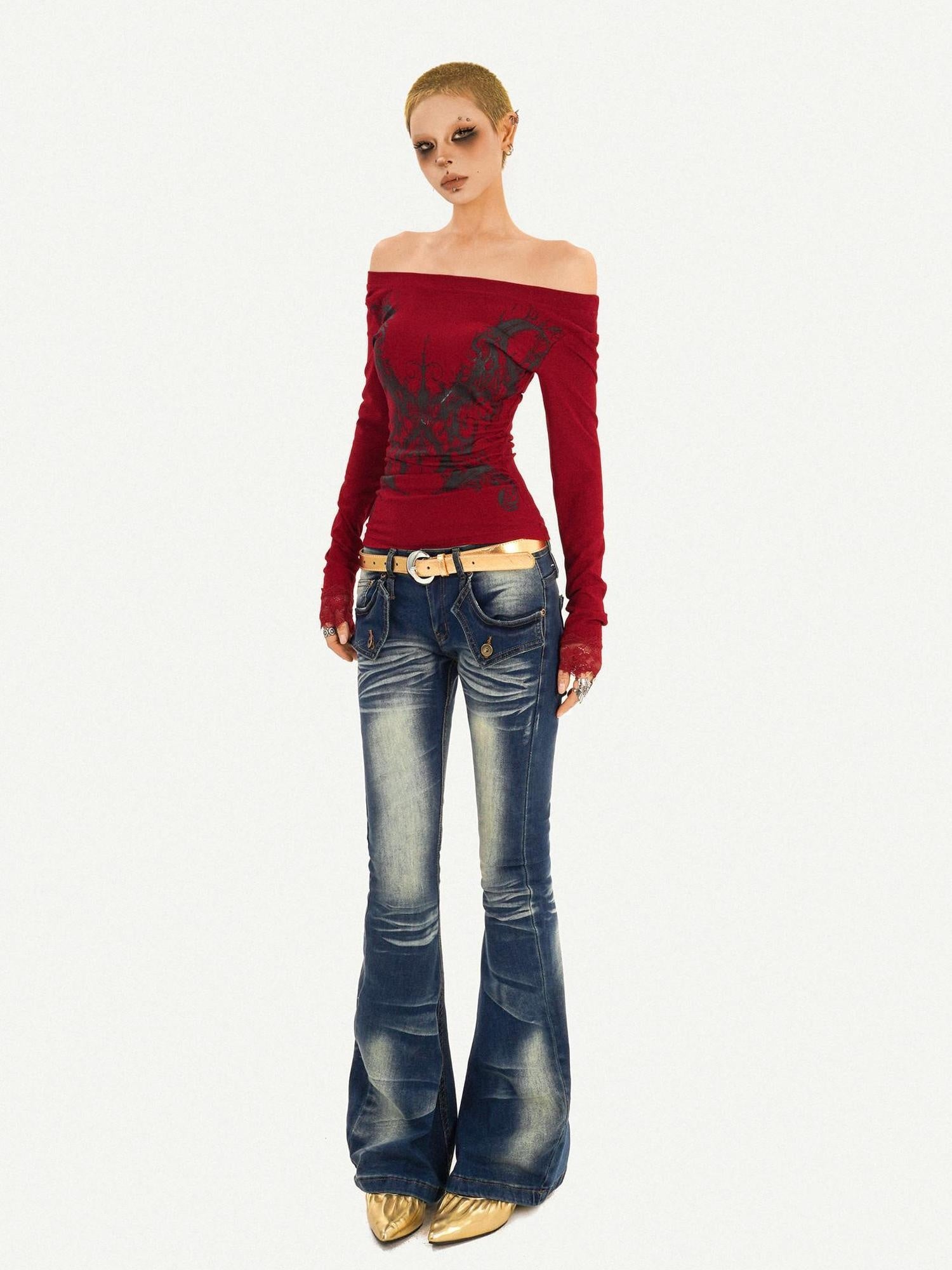 Nico Molly Retro Vintage Blue Low Rise Slim Fit With Pockets Women Everyday Flared Jeans