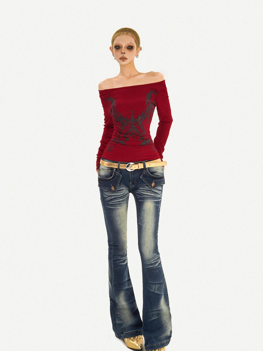 Nico Molly Retro Vintage Blue Low Rise Slim Fit With Pockets Women Everyday Flared Jeans
