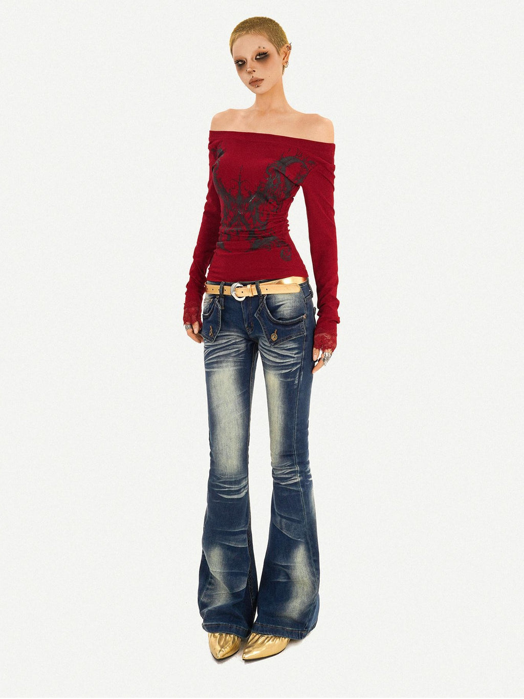 Nico Molly Retro Vintage Blue Low Rise Slim Fit With Pockets Women Everyday Flared Jeans
