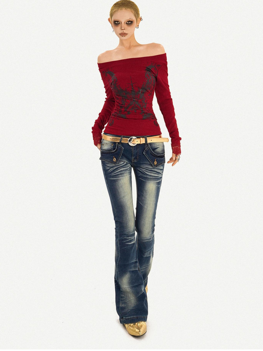 Nico Molly Retro Vintage Blue Low Rise Slim Fit With Pockets Women Everyday Flared Jeans