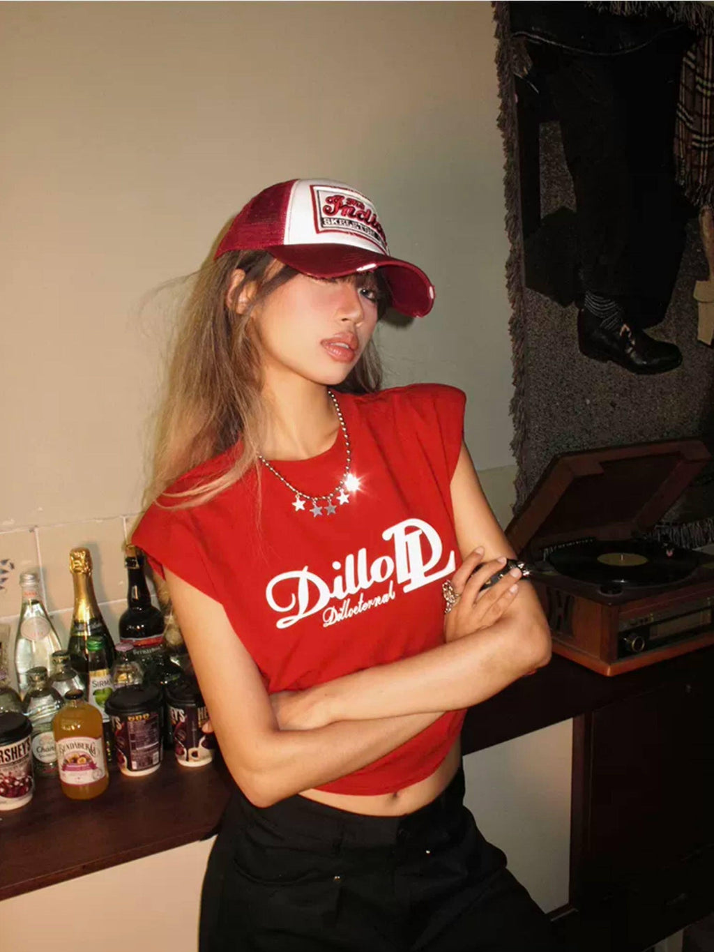 Nico Molly Ruched Printed Slim Fit Women Casual Red Cotton Basic Crop Tops