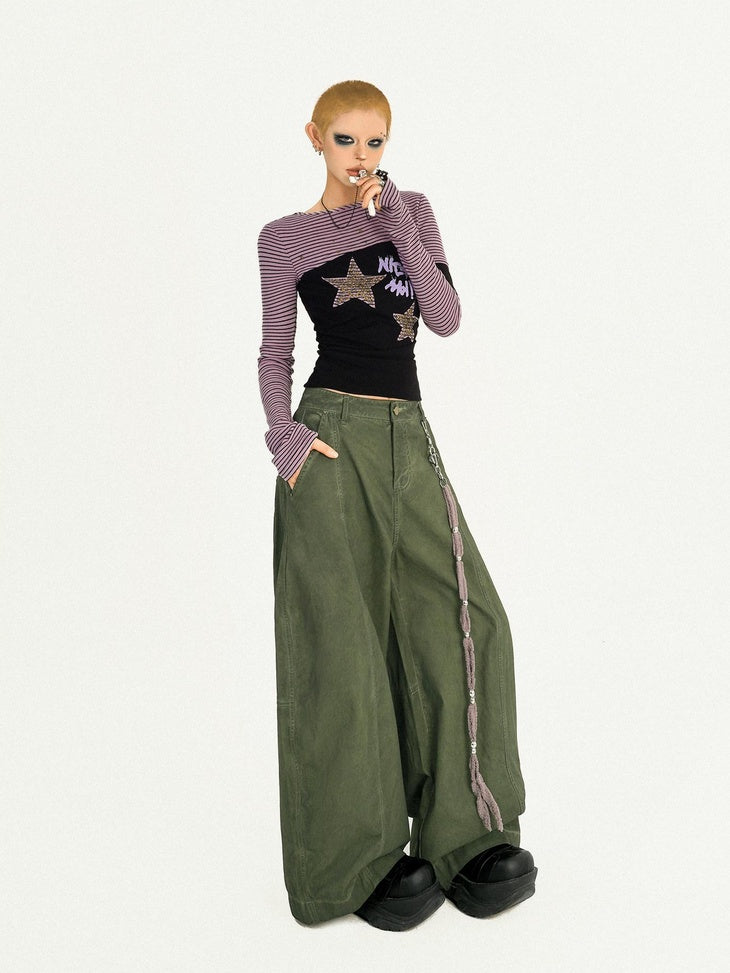 Nico Molly Sexy Cropped Striped Star Patchwork Slim Fit Women Long Sleeve T-Shirts