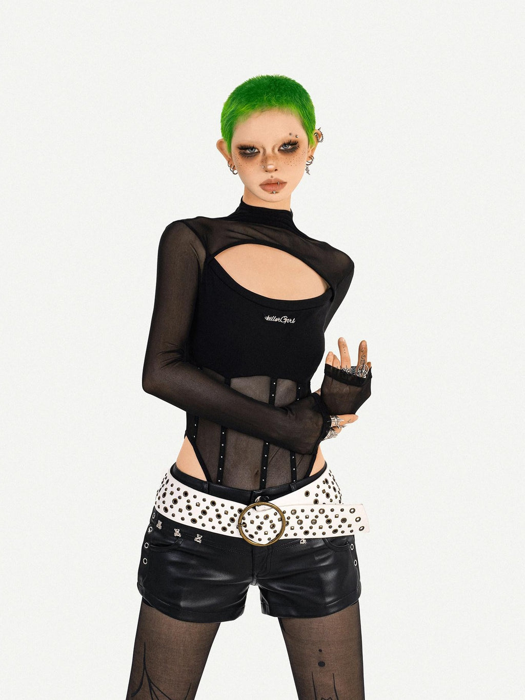 Nico Molly Sexy Cutout Slim Fit Half Collar Black Ladies Party Date Long Sleeve T-Shirts