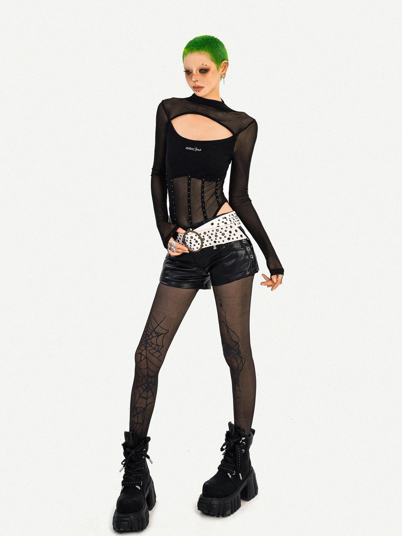 Nico Molly Sexy Cutout Slim Fit Half Collar Black Ladies Party Date Long Sleeve T-Shirts
