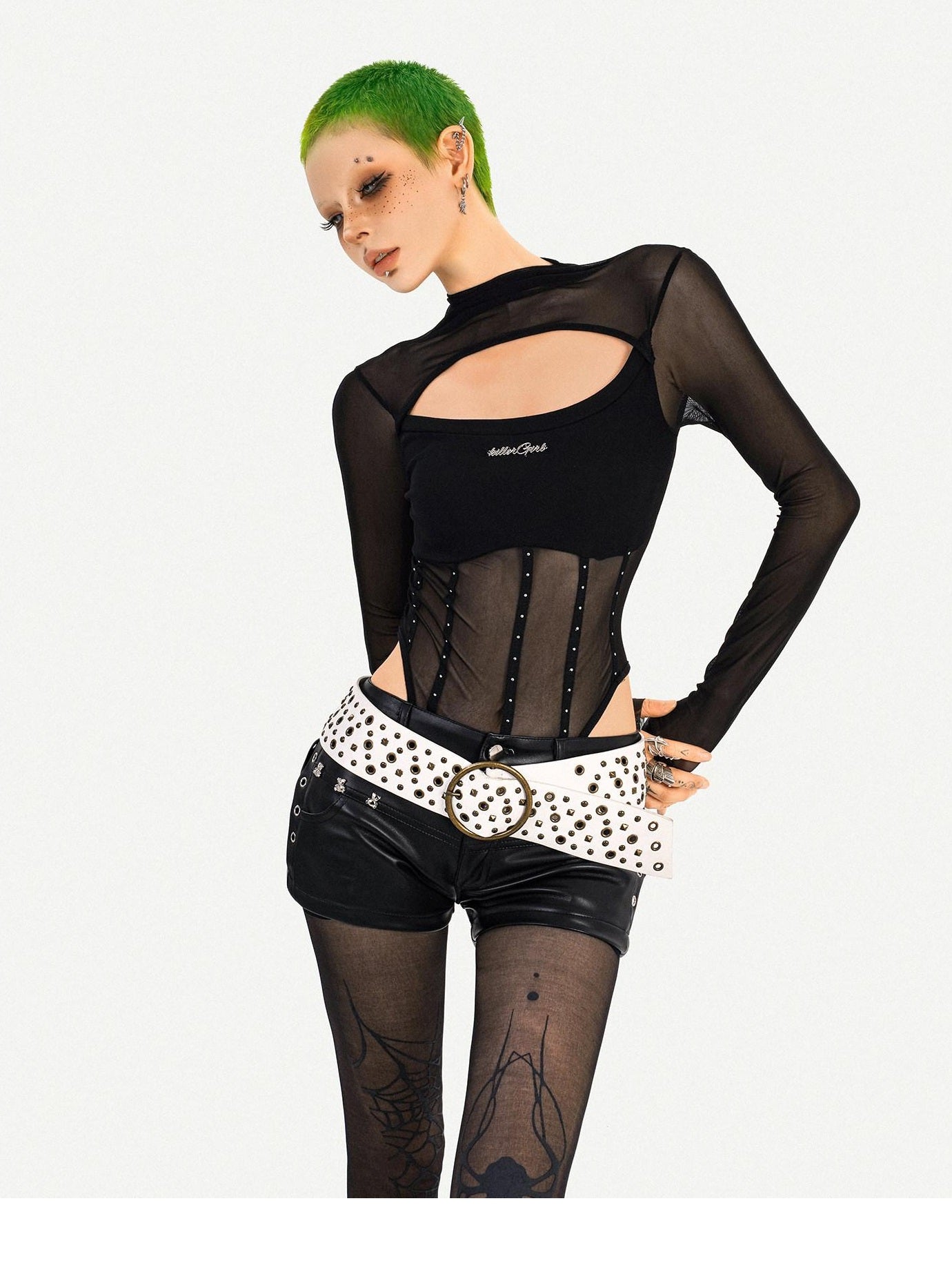 Nico Molly Sexy Cutout Slim Fit Half Collar Black Ladies Party Date Long Sleeve T-Shirts