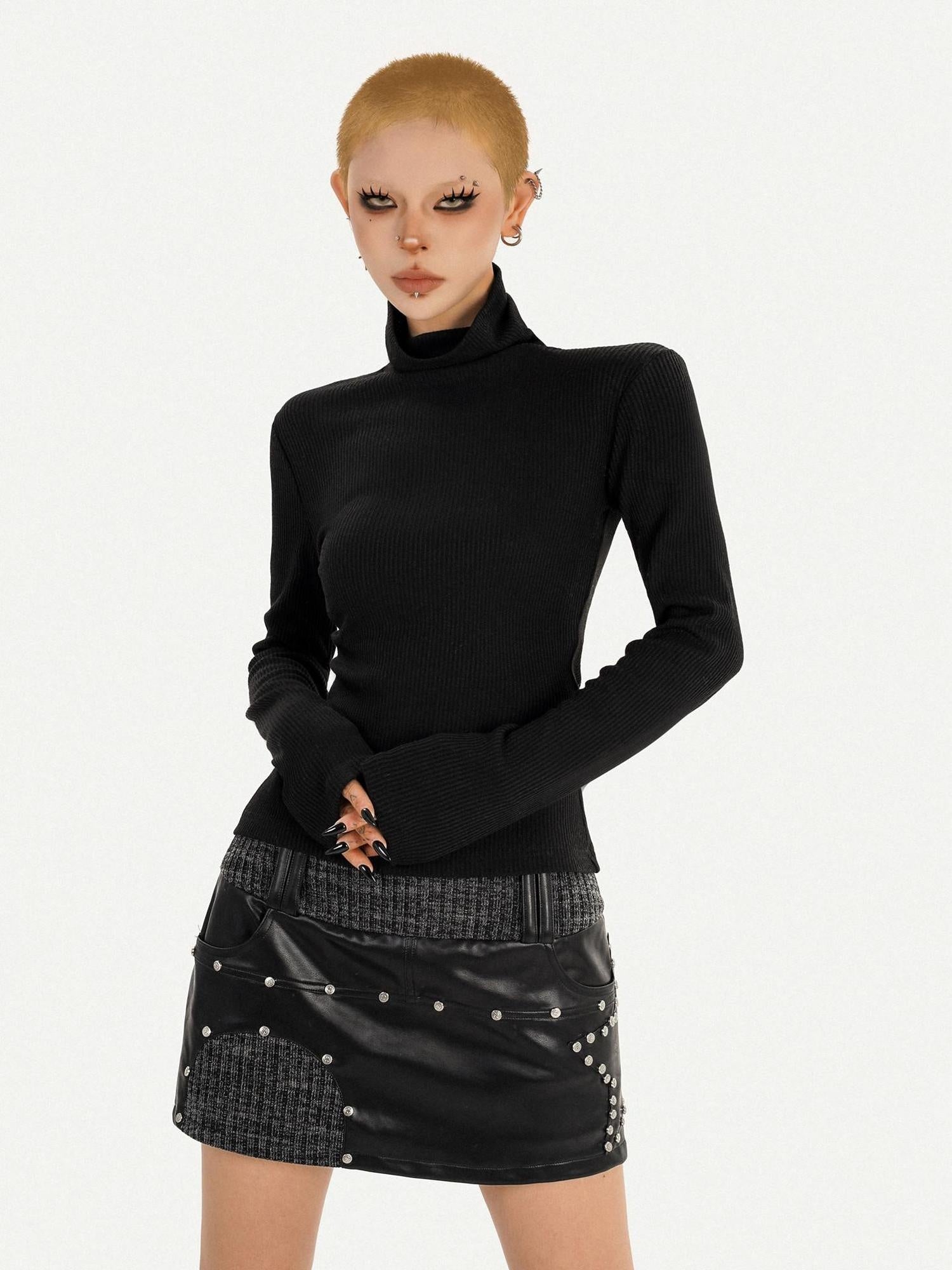 Nico Molly Sexy High Neck Long Sleeve Slim Fit Pullover Hot Girl Style Women Black Knitwear