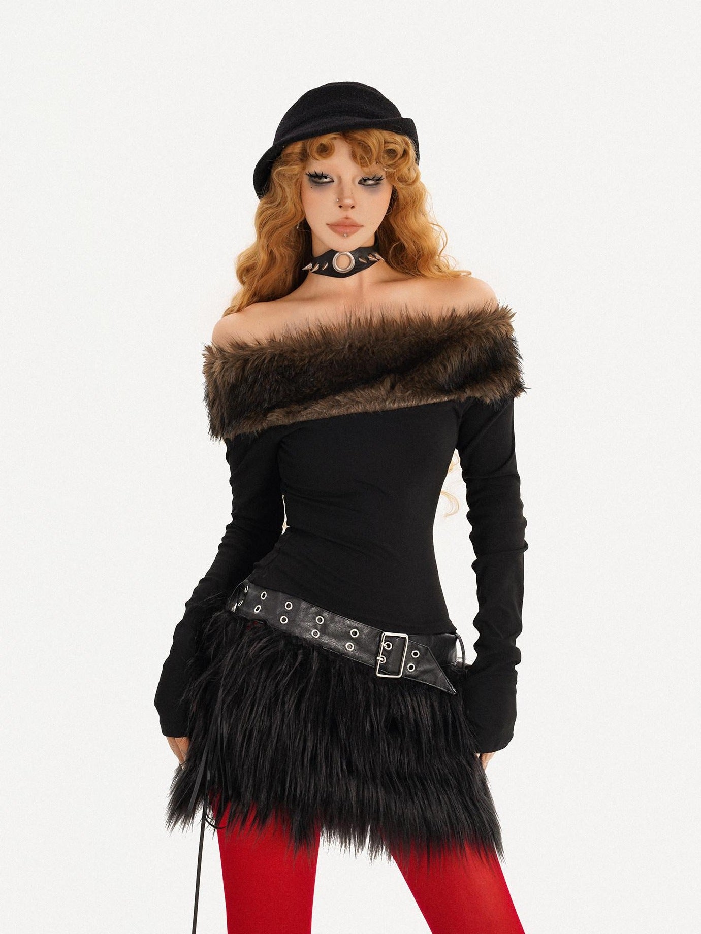 Nico Molly Sexy Hot Girl Off Shoulder Long Sleeve Women Solid Two Piece Top & Skirt Sets