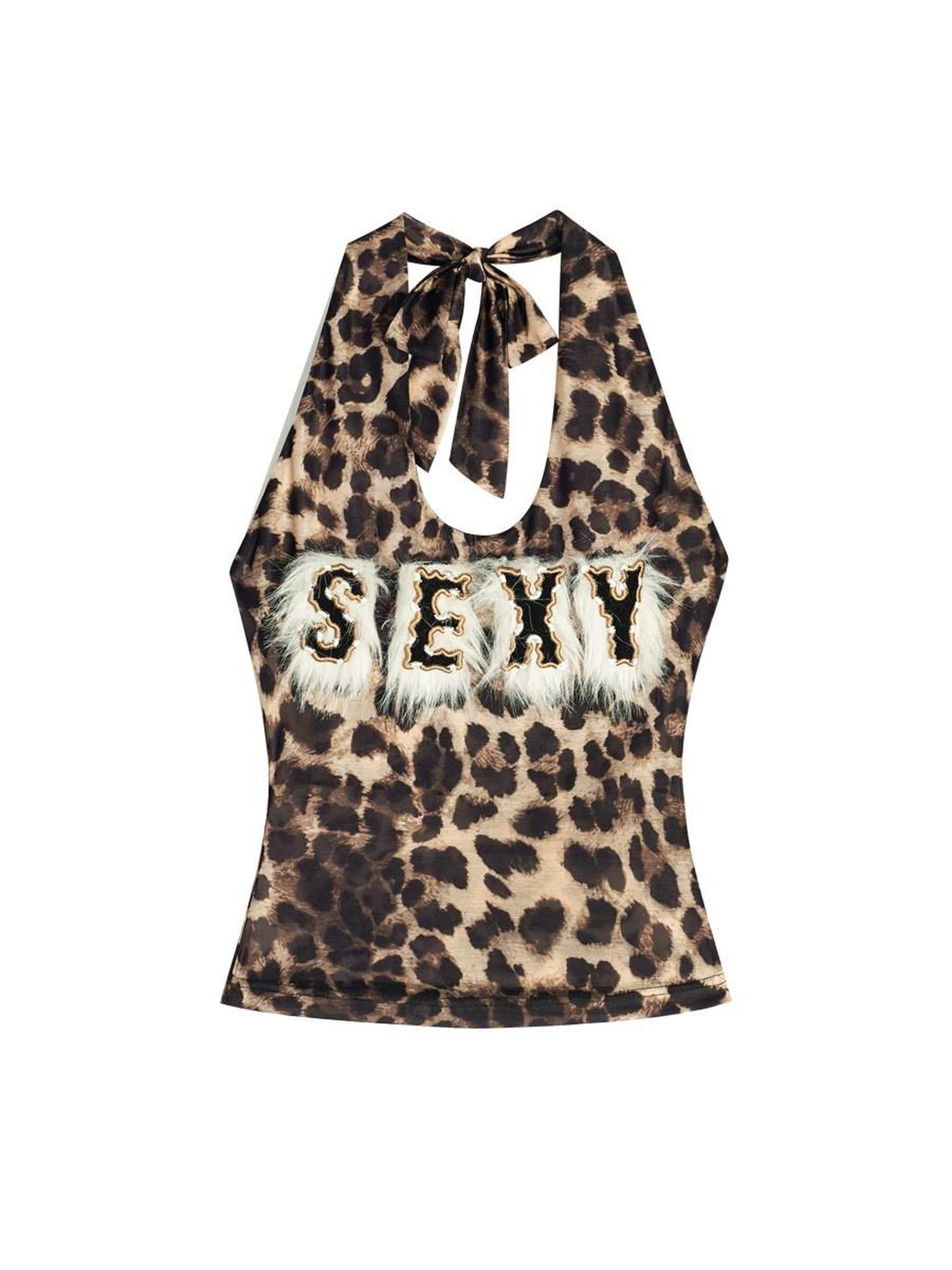 Nico Molly Sexy Leopard Halter Slim Fit Street Style Youth Party Top & Skirt Sets