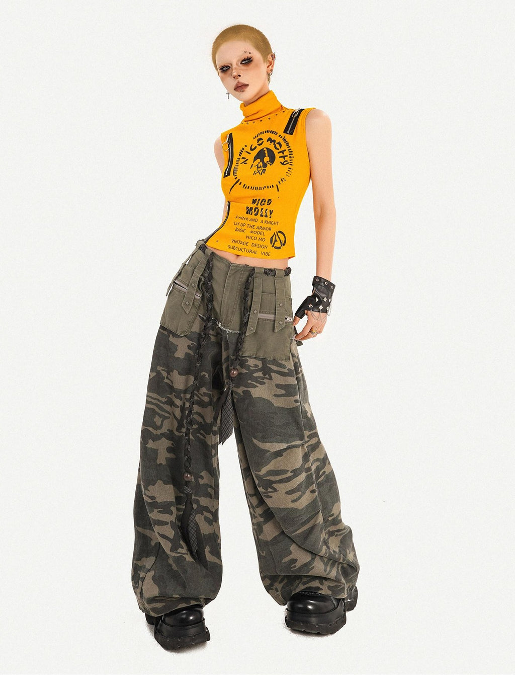 Nico Molly Sexy Orange Cropped Slim Fit High Neck Zip Letter Print Women Tank Tops