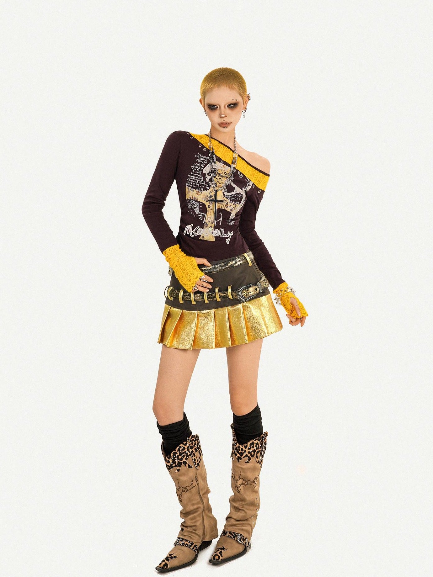 Nico Molly Sexy Patchwork Double Waist Young Women Low Rise Coated Finish Belts