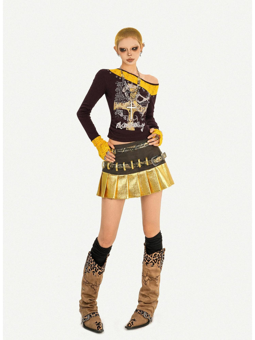 Nico Molly Sexy Patchwork Double Waist Young Women Low Rise Coated Finish Belts
