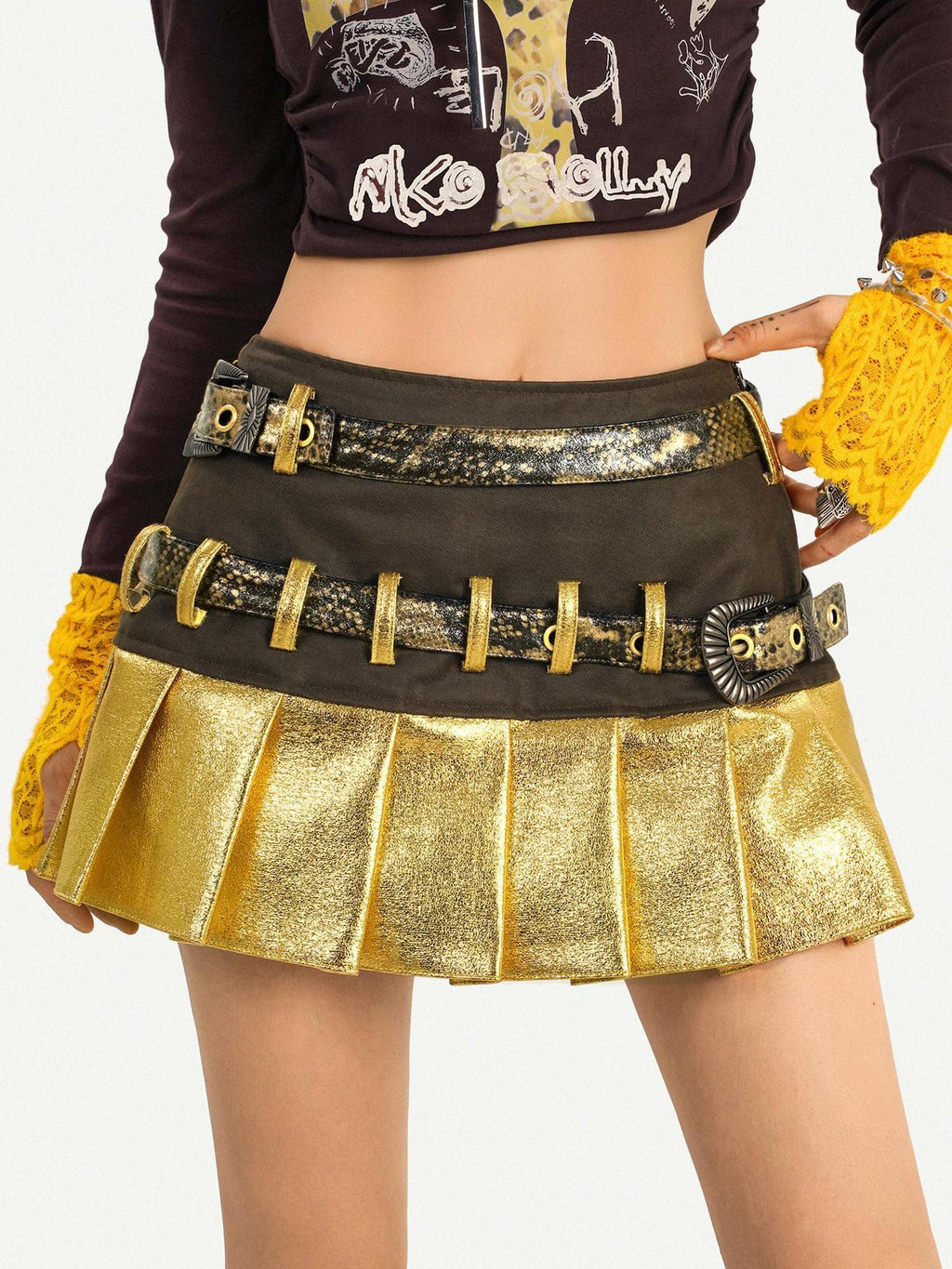 Nico Molly Sexy Patchwork Double Waist Young Women Low Rise Coated Finish Belts
