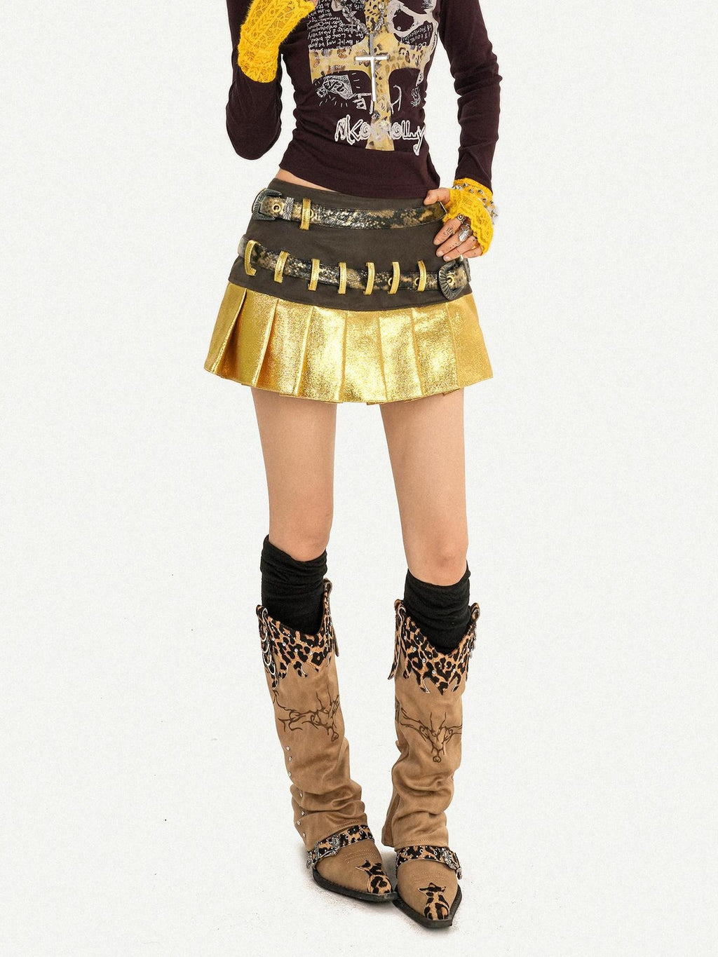 Nico Molly Sexy Patchwork Double Waist Young Women Low Rise Coated Finish Belts