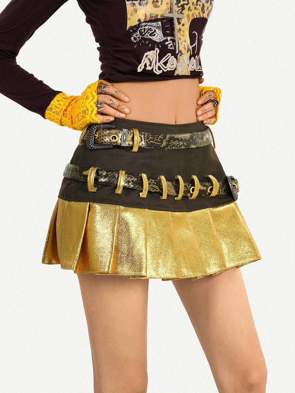 Nico Molly Sexy Patchwork Double Waist Young Women Low Rise Coated Finish Belts