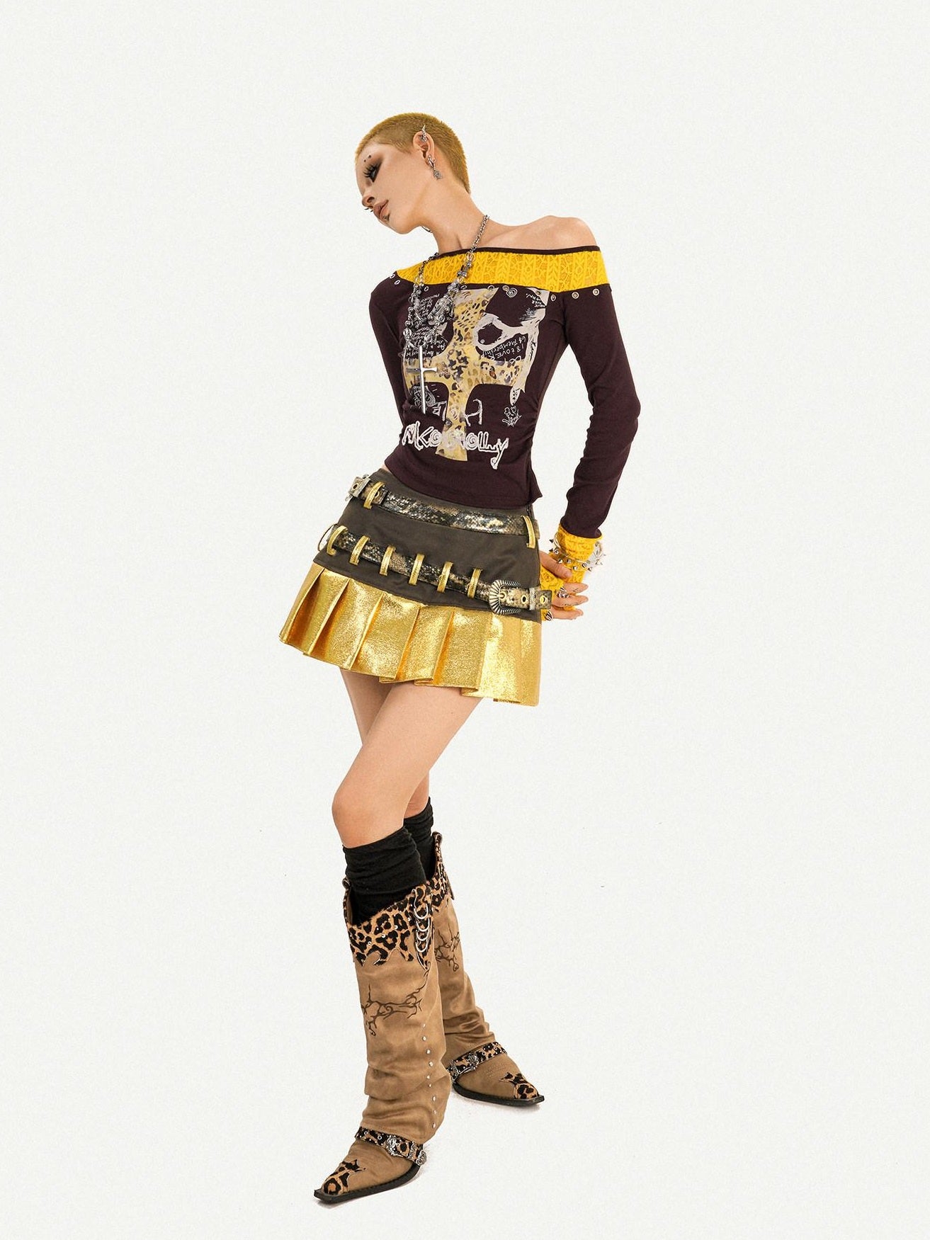 Nico Molly Sexy Patchwork Double Waist Young Women Low Rise Coated Finish Belts