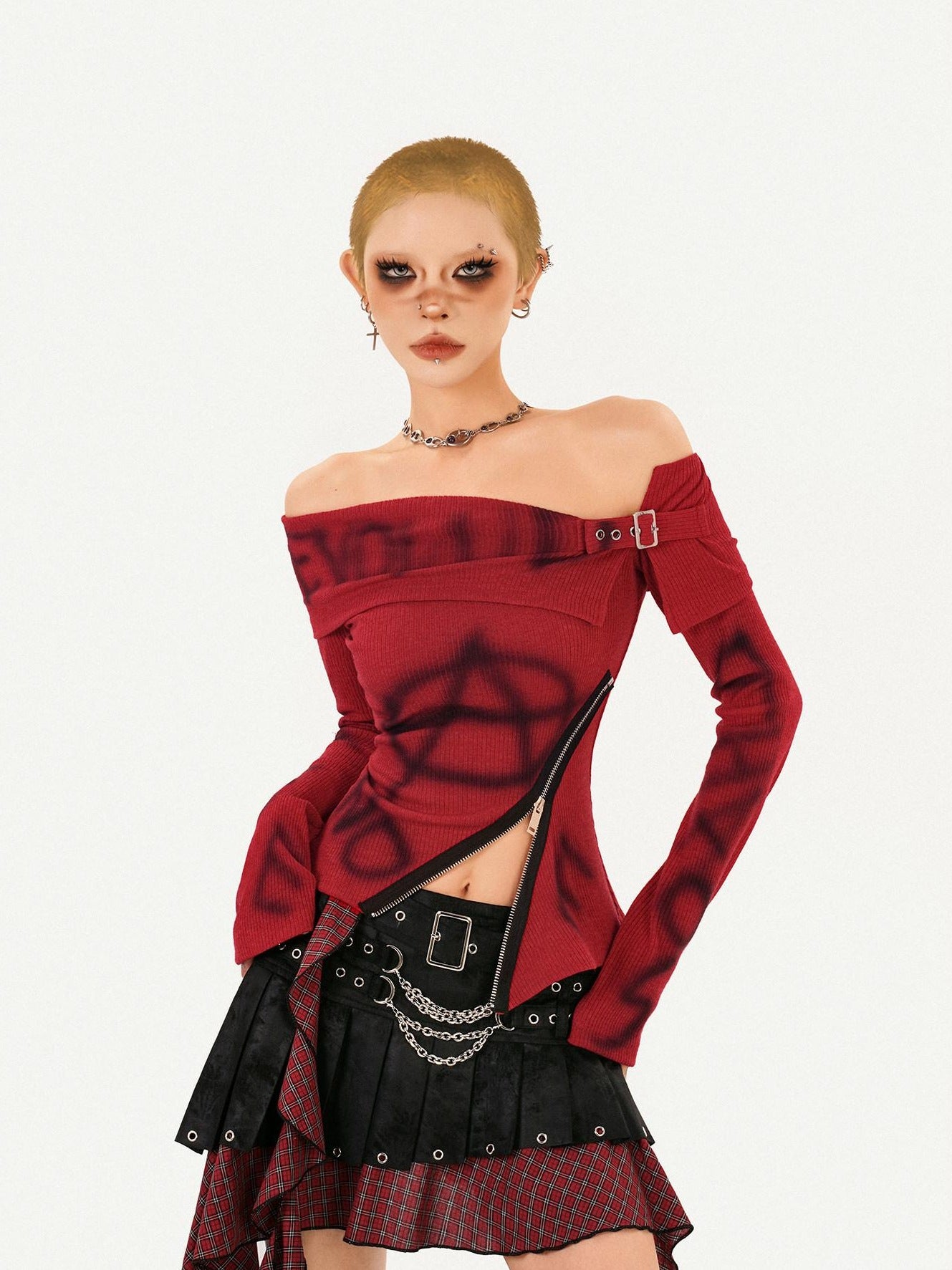 Nico Molly Sexy Red Printed Slim Fit Young Women Long Sleeve T-Shirts