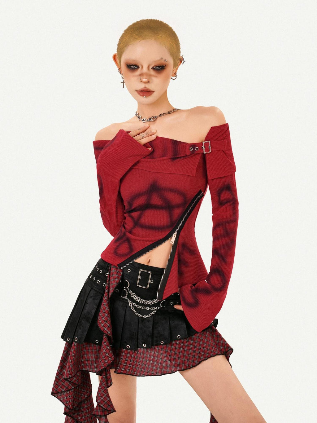Nico Molly Sexy Red Printed Slim Fit Young Women Long Sleeve T-Shirts