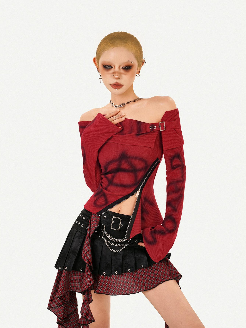 Nico Molly Sexy Red Printed Slim Fit Young Women Long Sleeve T-Shirts