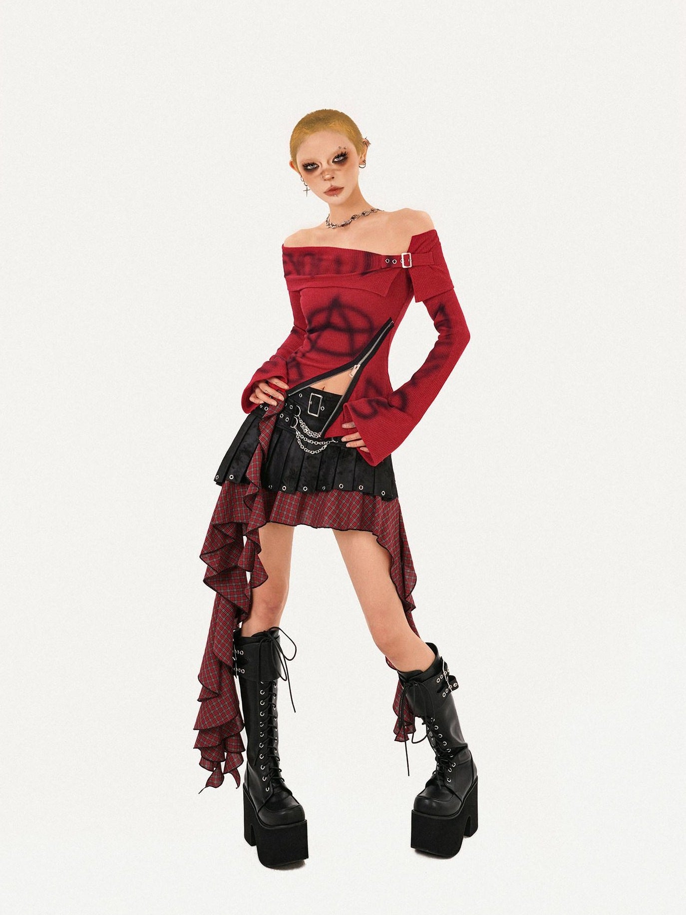 Nico Molly Sexy Red Printed Slim Fit Young Women Long Sleeve T-Shirts
