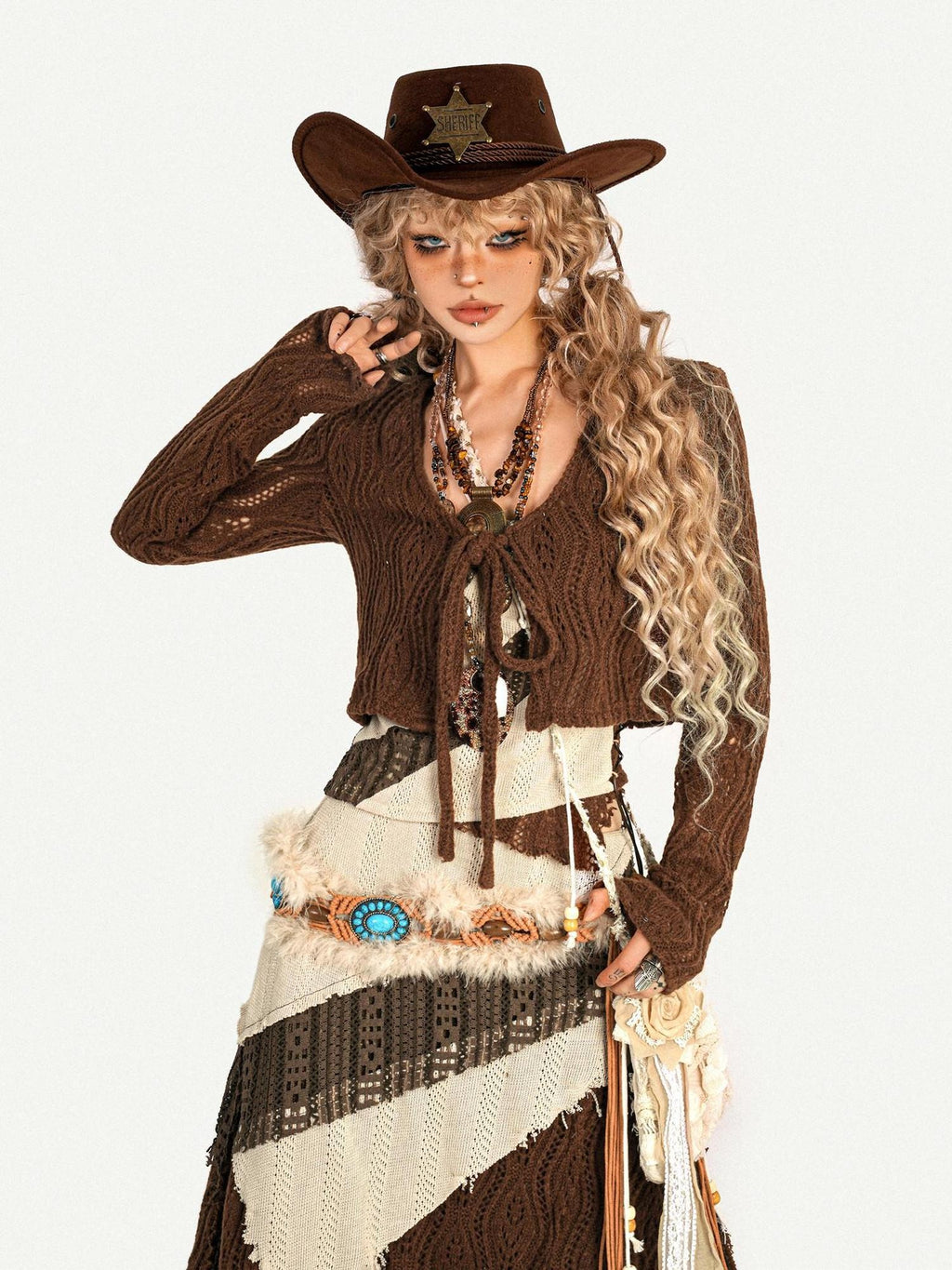 Nico Molly Sexy Slim Fit Asymmetric Tie Front Cropped Long Sleeve Knitwear Women Cardigans