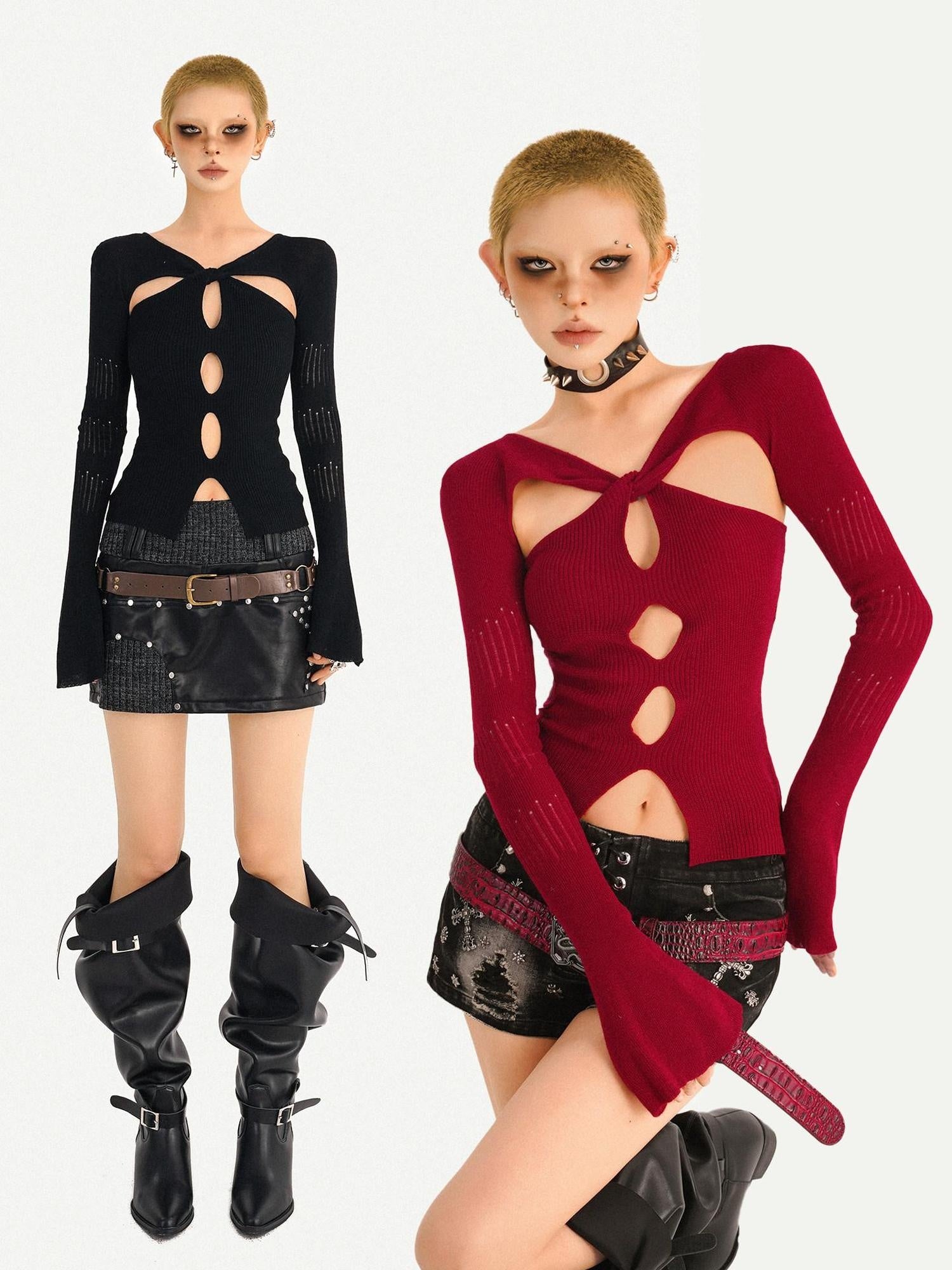 Nico Molly Sexy Slim Fit Long Sleeve Pullover Women Beige Red Black Knitwear
