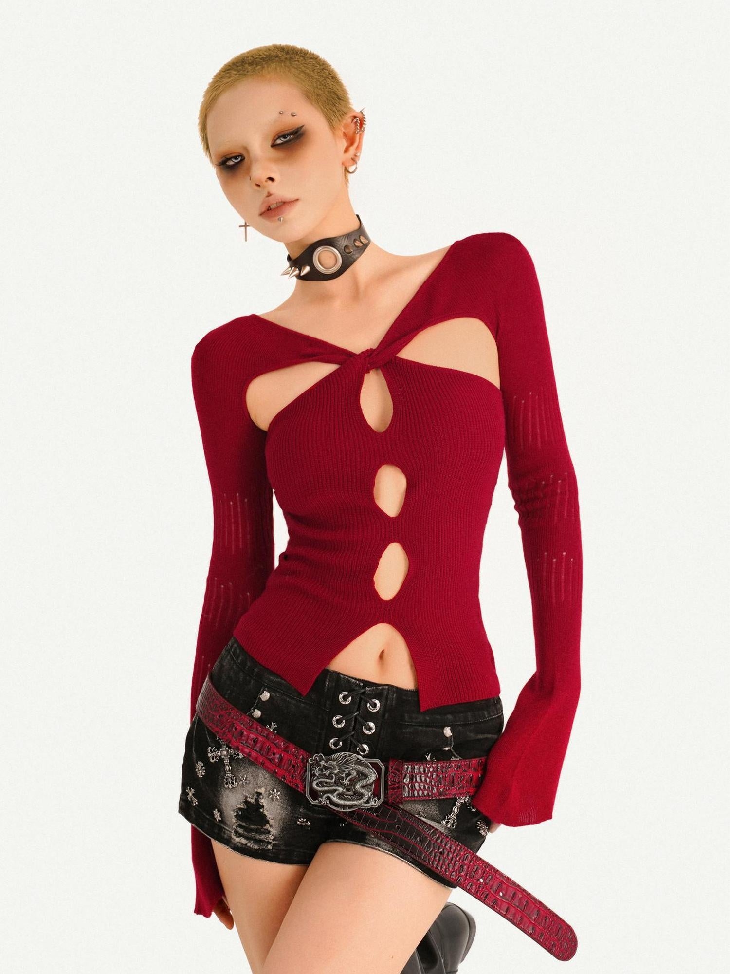 Nico Molly Sexy Slim Fit Long Sleeve Pullover Women Beige Red Black Knitwear