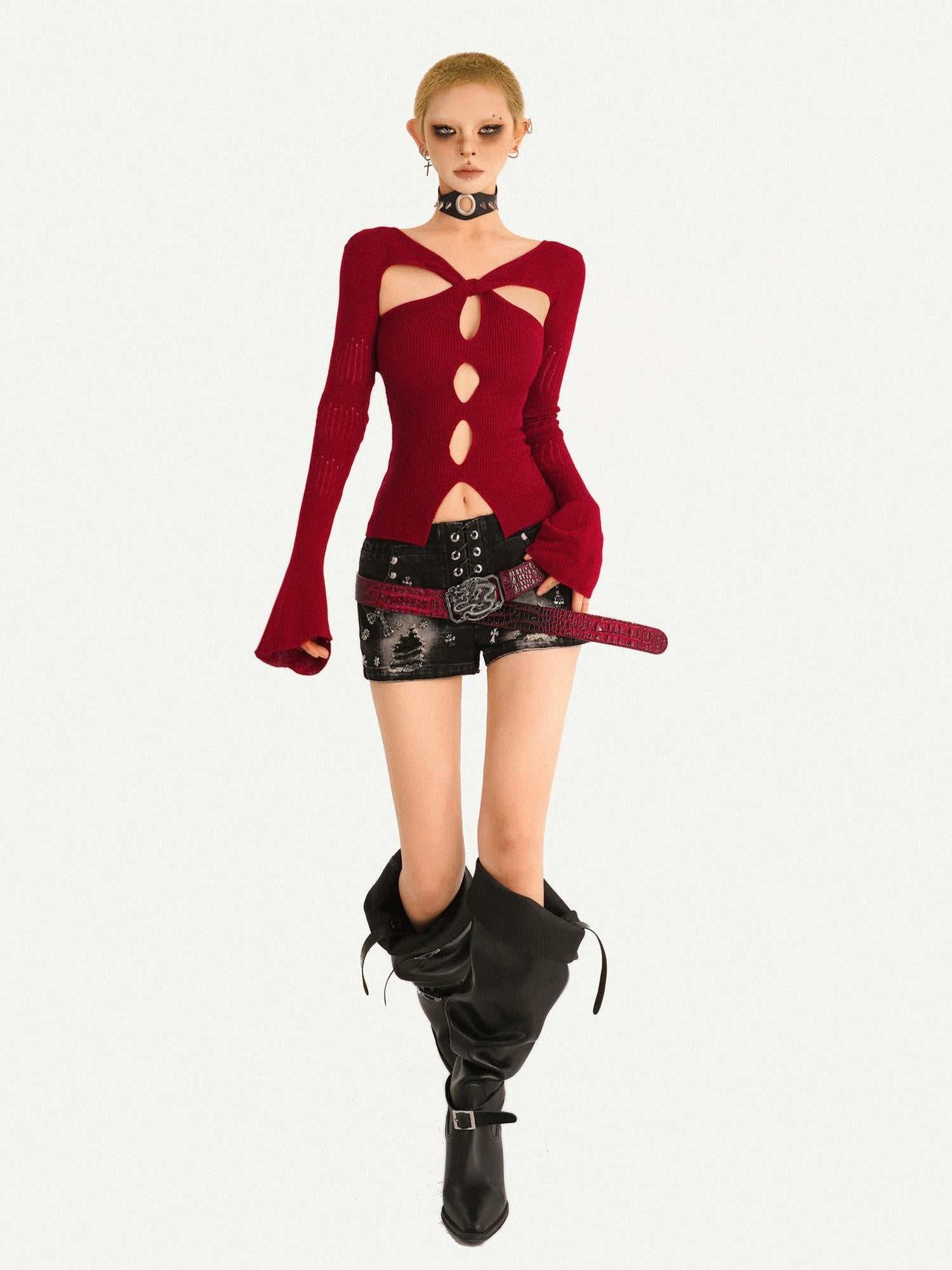 Nico Molly Sexy Slim Fit Long Sleeve Pullover Women Beige Red Black Knitwear