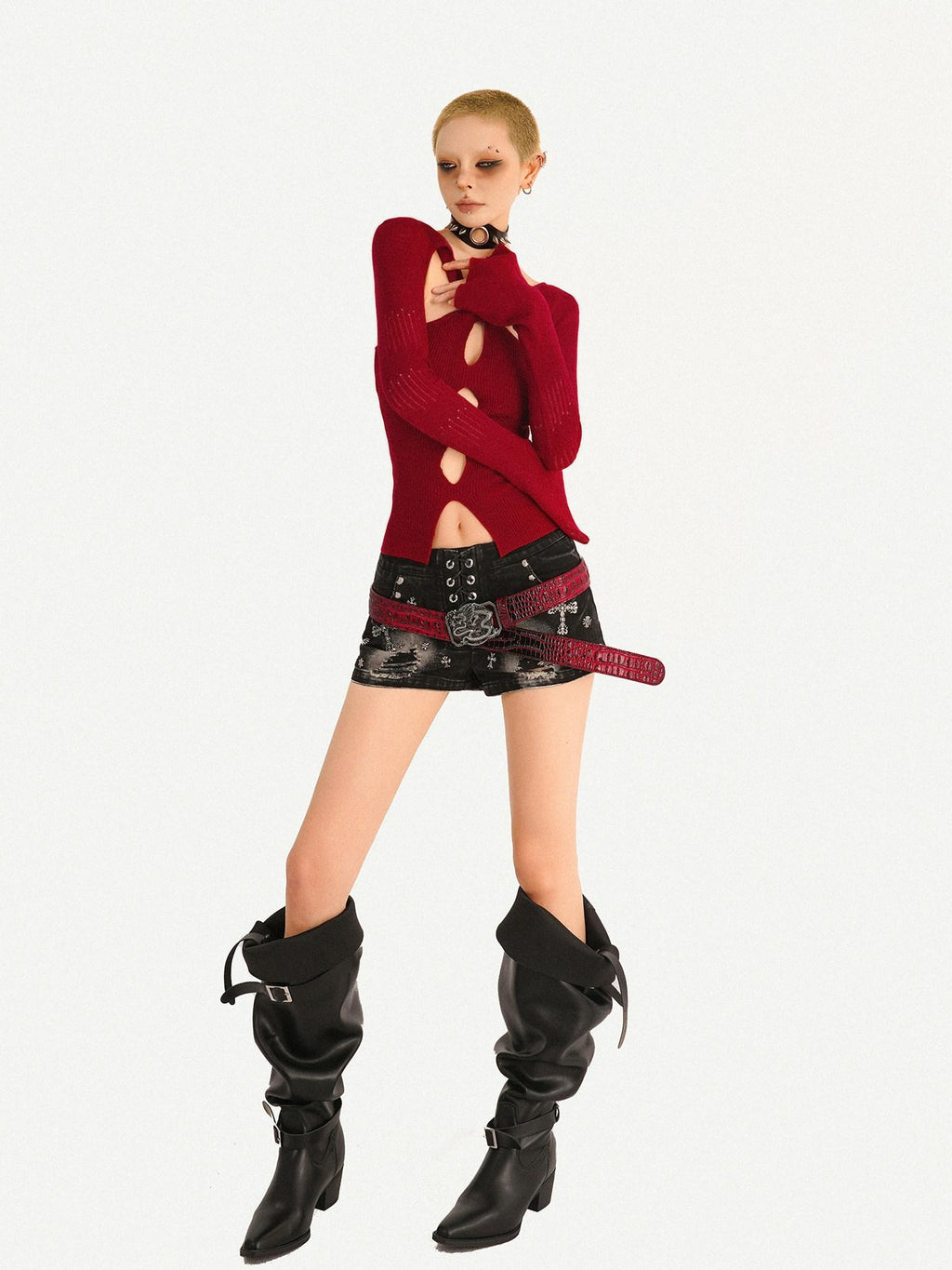 Nico Molly Sexy Slim Fit Long Sleeve Pullover Women Beige Red Black Knitwear
