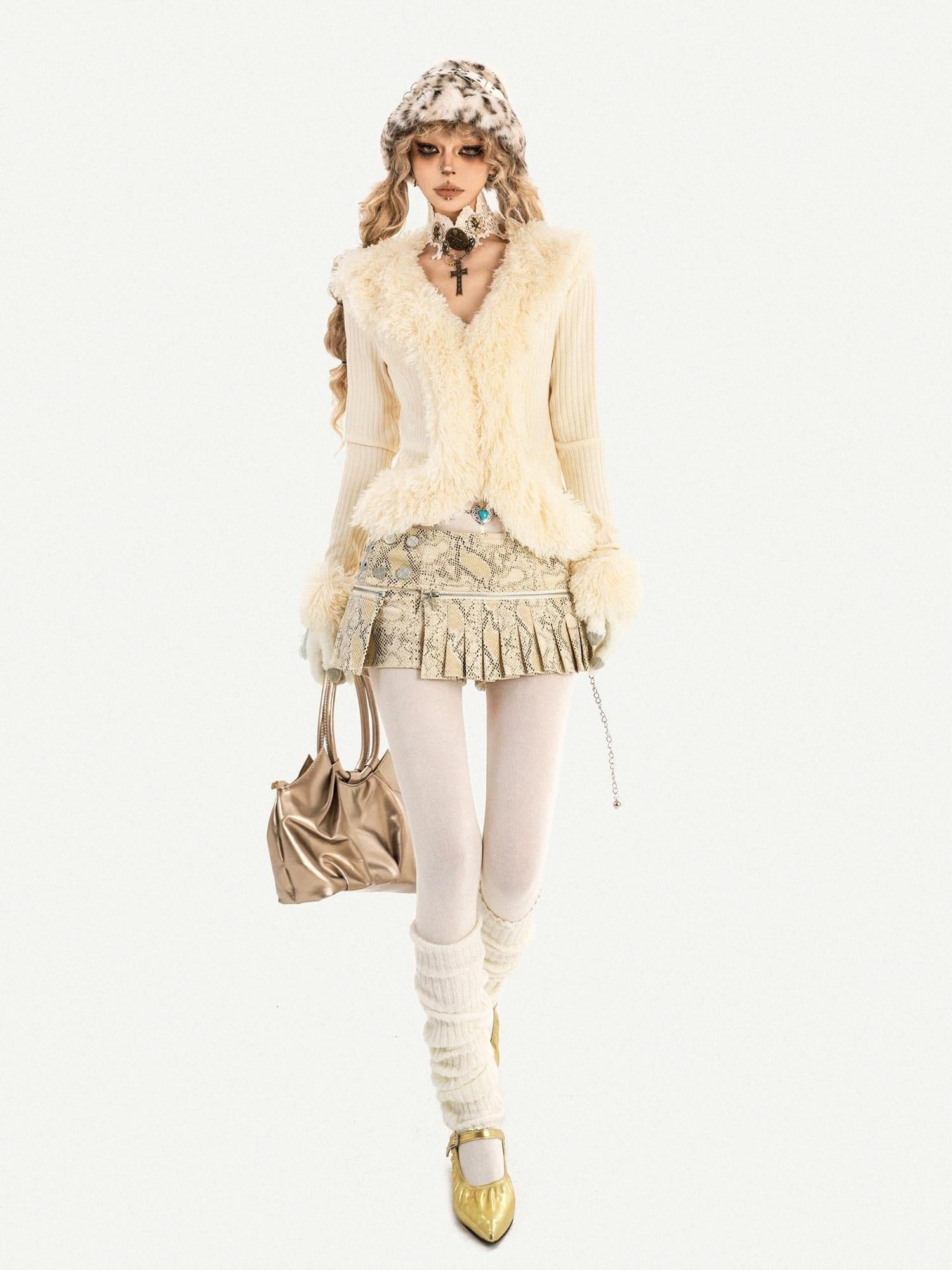 Nico Molly Sexy Slim Fit V-neck Long Sleeve Beige Solid Color Women Knit Cardigans