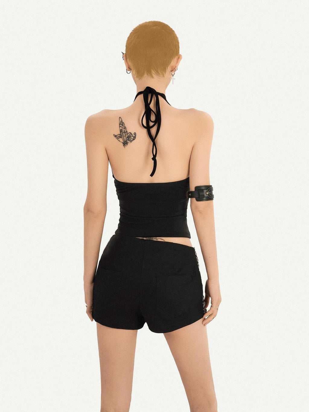 Nico Molly Sexy Slim V-neck Halter Short Crop Unpadded Black Women Camisoles
