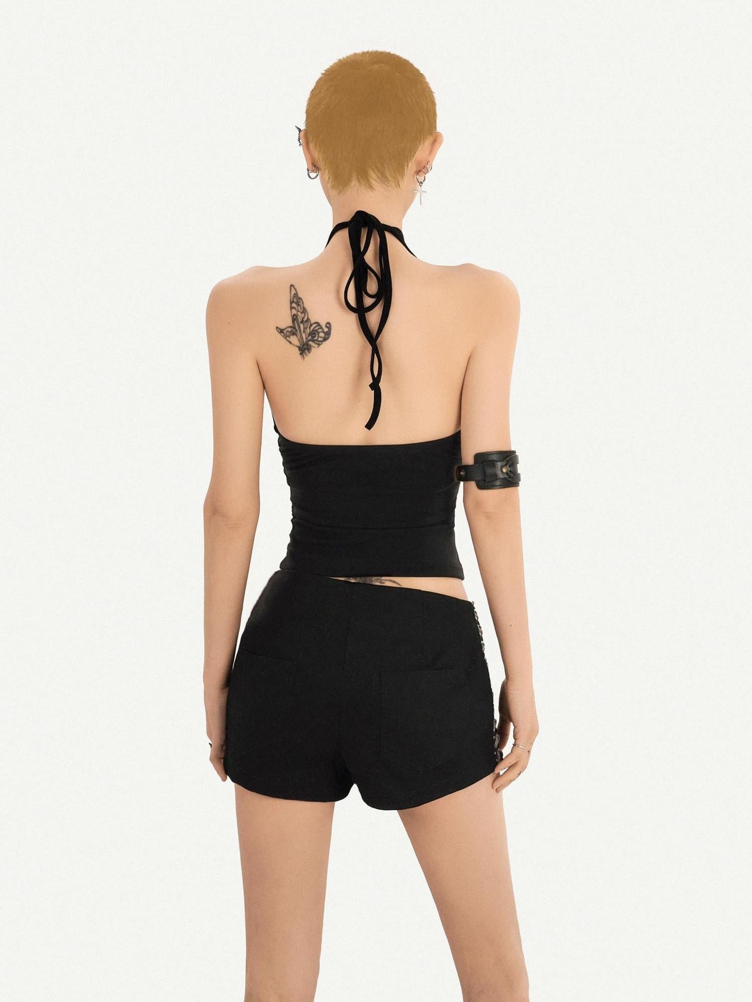 Nico Molly Sexy Slim V-neck Halter Short Crop Unpadded Black Women Camisoles