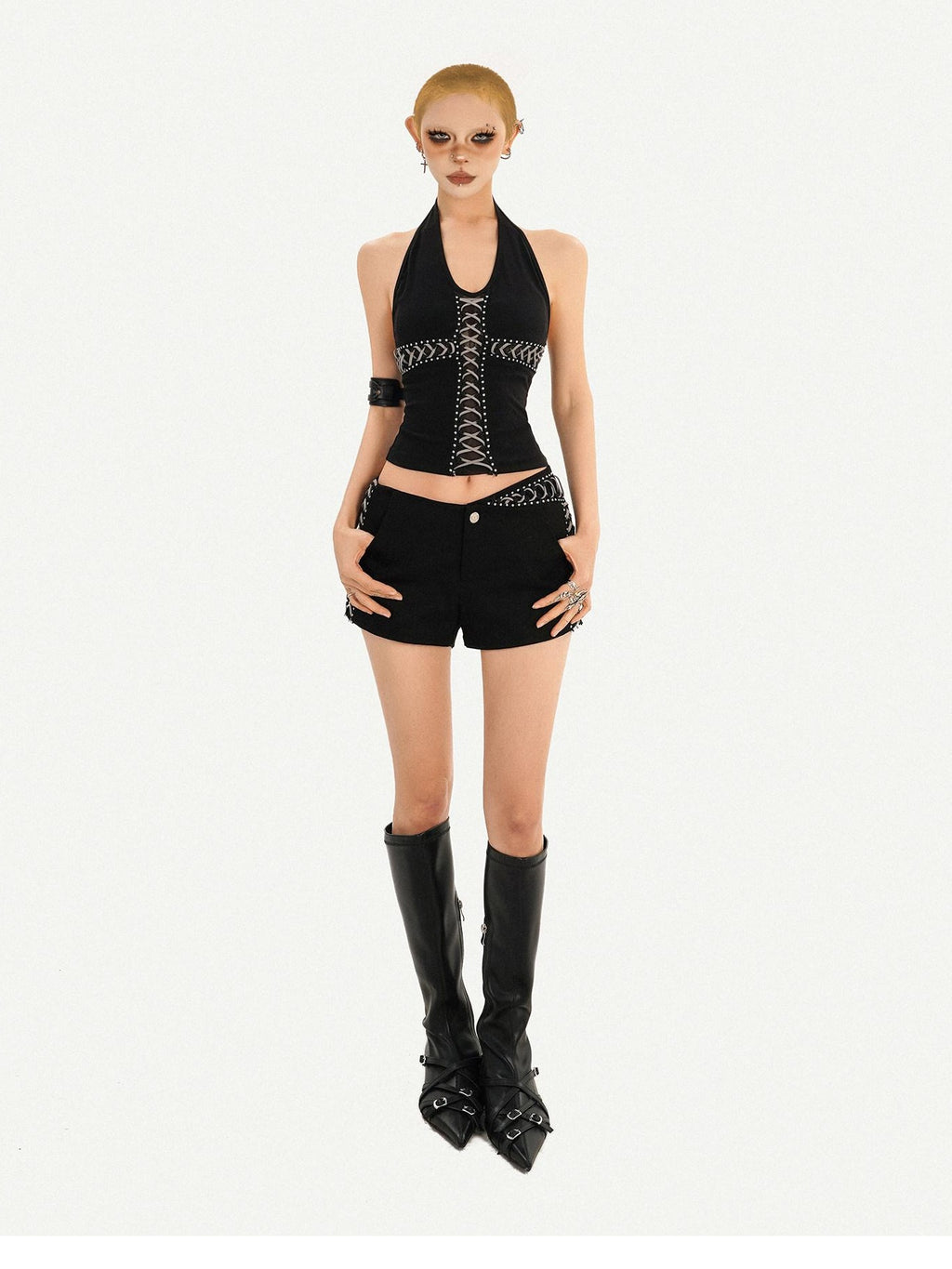 Nico Molly Sexy Slim V-neck Halter Short Crop Unpadded Black Women Camisoles