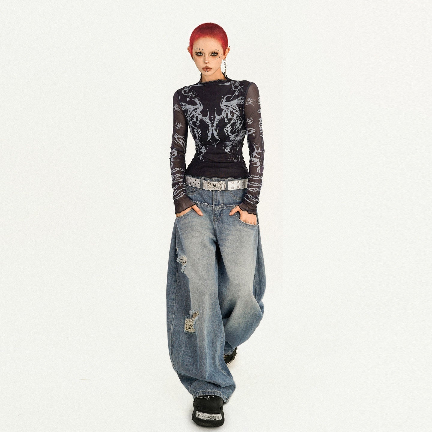Nico_Molly_Sheer_Mesh_Creative_Print_Slim_Casual_Turtleneck_Black_Long_Sleeve_T-Shirts_MISSTT