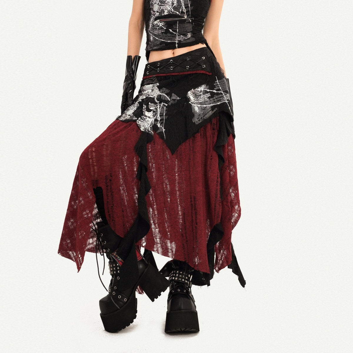 Nico_Molly_Sleeveless_Stand_Collar_Shirt_High_Waist_Midi_Black_Women_Top_&_Skirt_Sets_MISSTT
