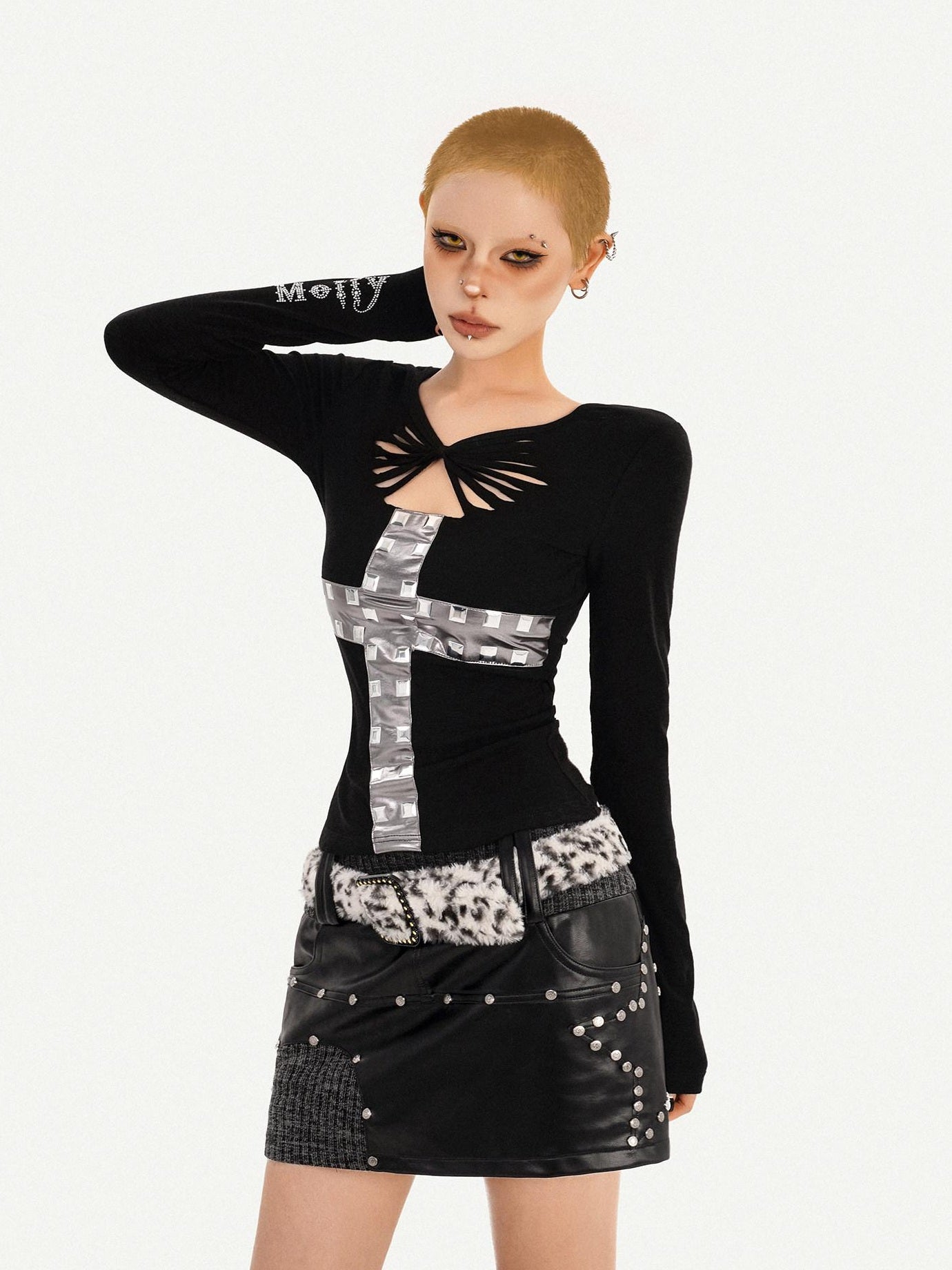 Nico Molly Slim Fit Sexy Chic Black Round Neck Women Streetwear Long Sleeve T-Shirts
