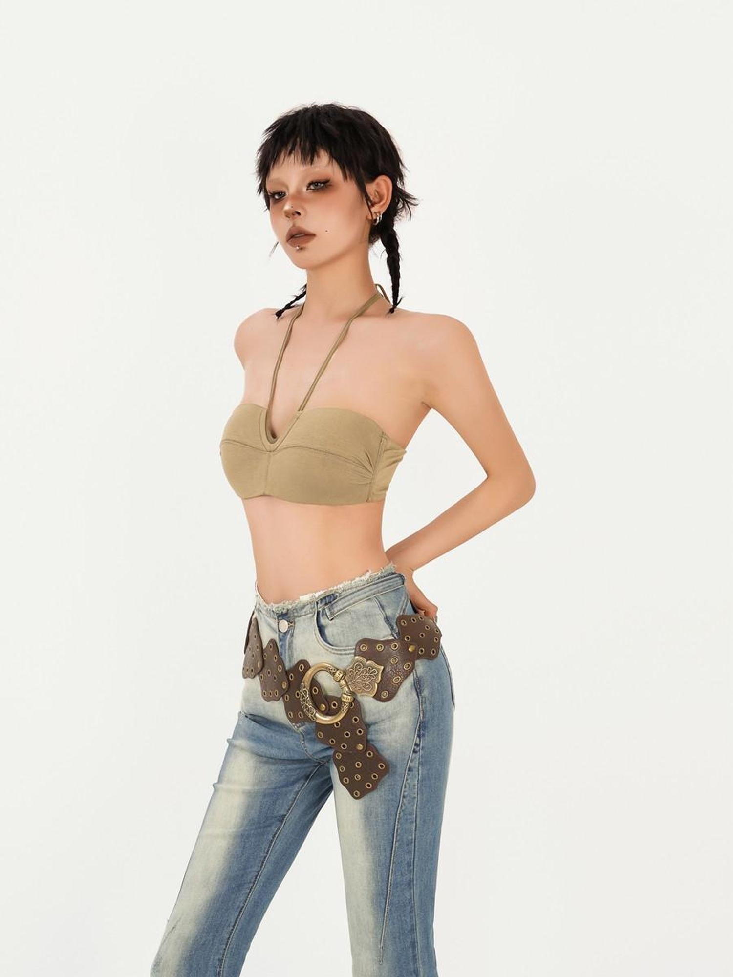 Nico Molly Slim Fit Street Style Short Crop Youth Khaki Black Beige Tube Tops