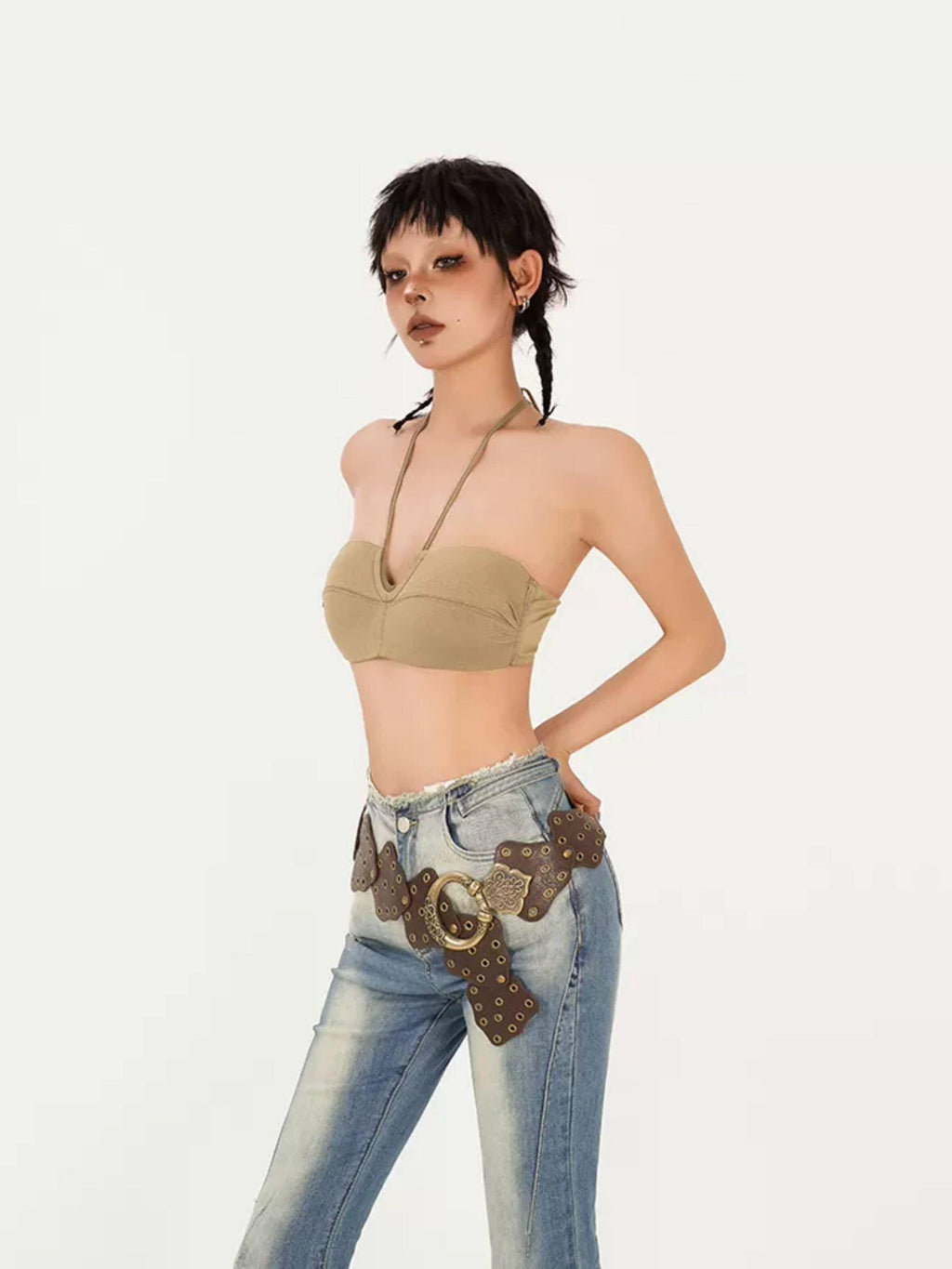 Nico Molly Slim Fit Street Style Short Crop Youth Khaki Black Beige Tube Tops