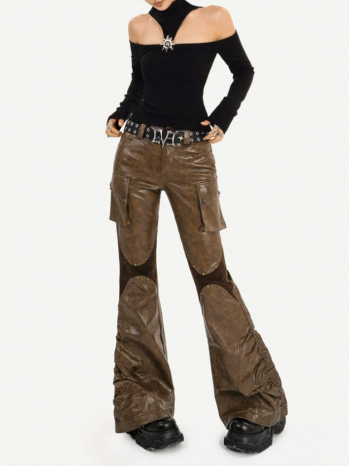 Nico Molly Slim Fit Subtle Flare Natural Waist Brown Original Design Women Cargo Pants