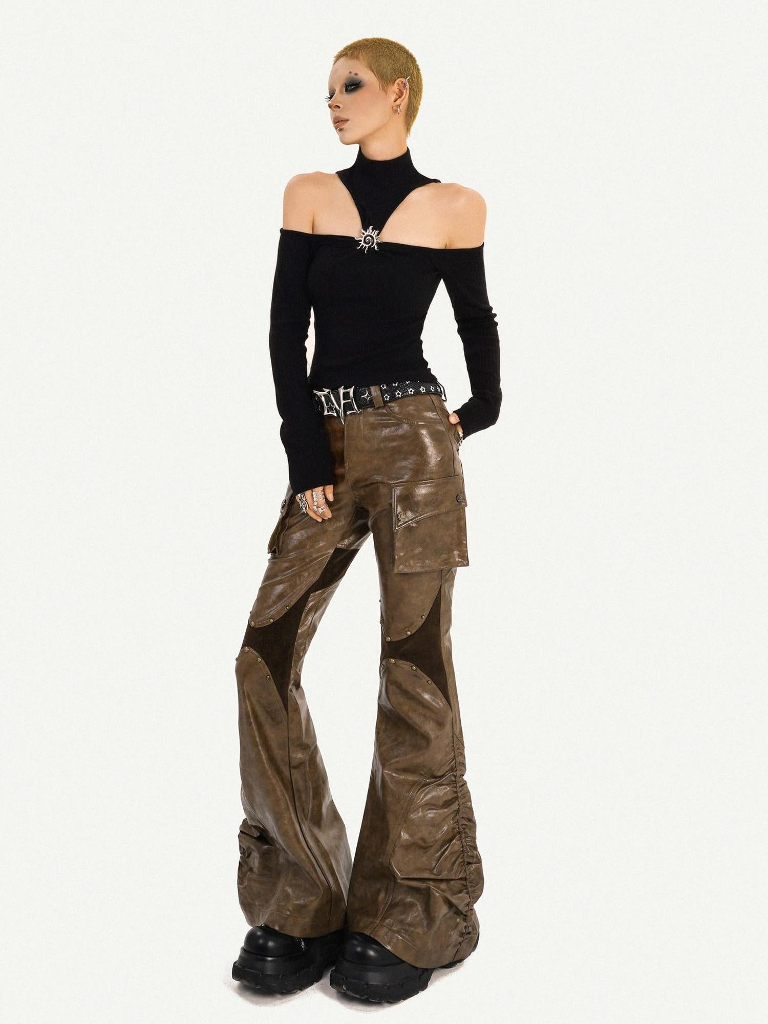 Nico Molly Slim Fit Subtle Flare Natural Waist Brown Original Design Women Cargo Pants