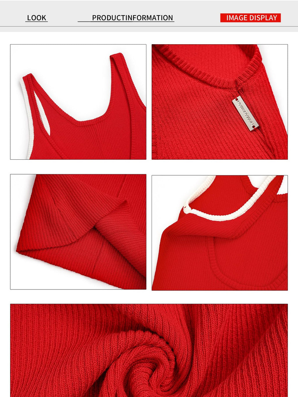 Nico Molly Slim U Neck Red Strap Trim One Size Womens Casual Essential Tank Tops