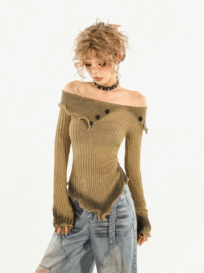 Nico Molly Soft Boatneck Longsleeve Street Regular Fit Khaki Burgundy Knitwear