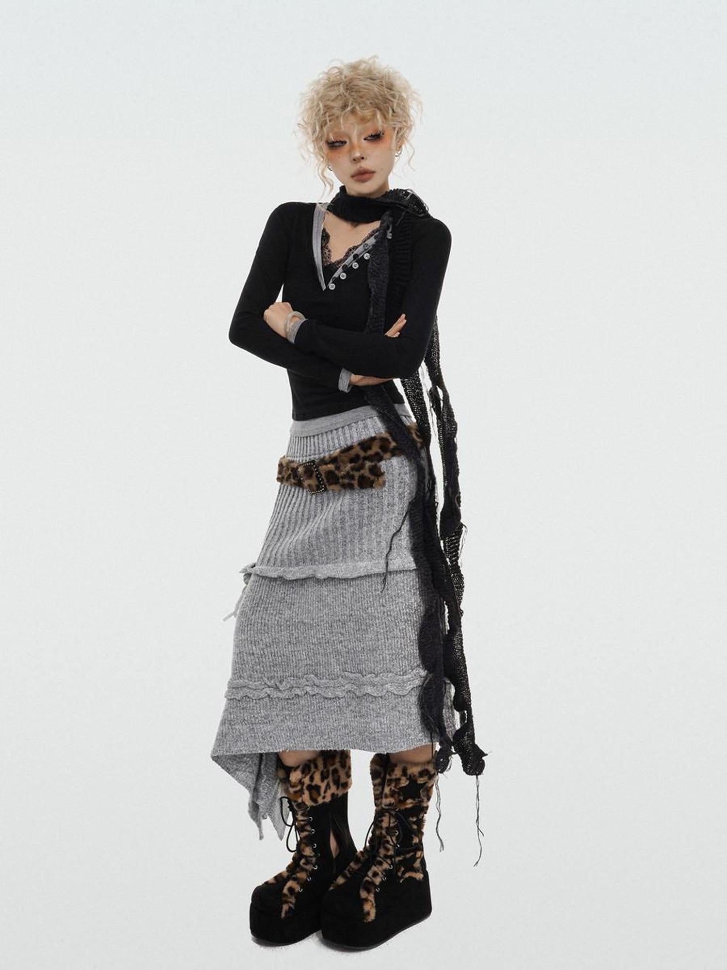 Nico Molly Soft Knit Mid Waist Retro A Line Solid Color Young Women Maxi Skirts